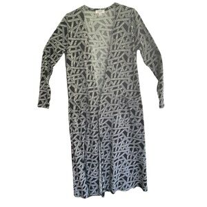 LulaRoe SARAH Black & White Long Duster Cardigan With Pockets Size SMALL